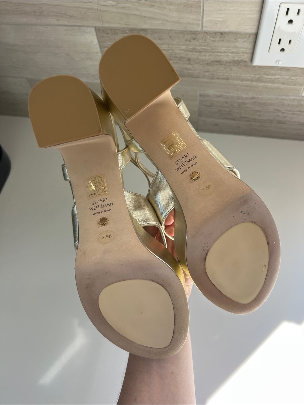 Stuart Weitzman carmen midi platform open toe sandals light gold liquid metallic - Picture 5 of 11